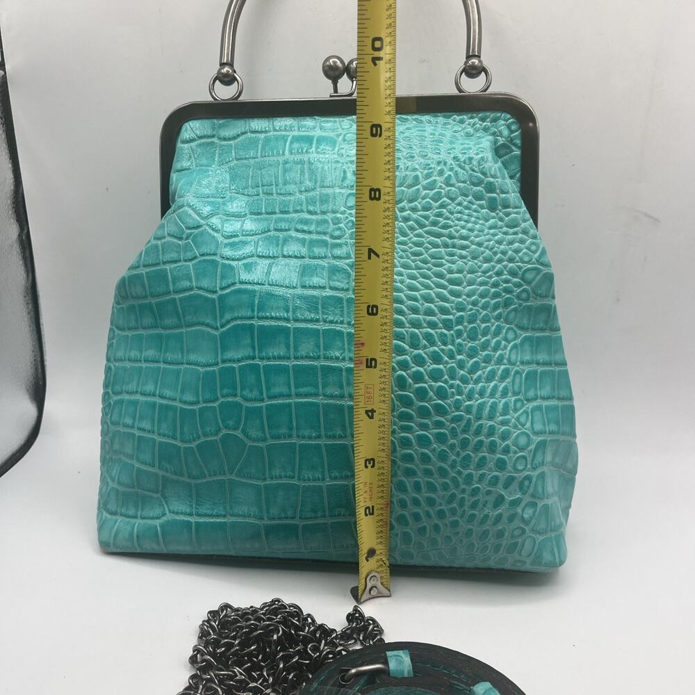 Patricia Nash NOVELlA Frame Bag Aqua Turquoise Croc Leather Kiss Lock Satchel - Picture 4 of 14